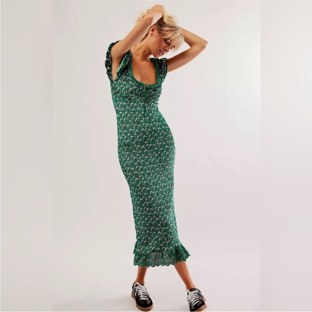 Free People Green Textured Midi Dress